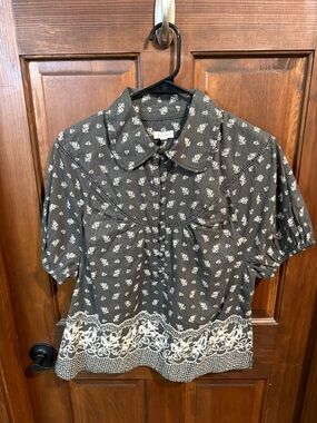 Pilcro Short Sleeve Popover Blouse Size M